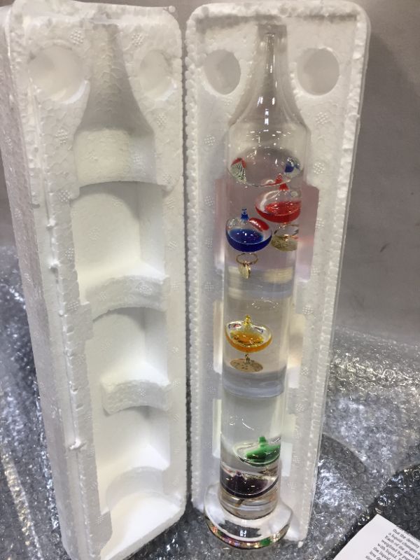 Photo 2 of  BEL-ART 62000-0800 H-B DURAC GALILEO THERMOMETER; 18 TO 26C (64 TO 80F), 5 SPHERES, 11 IN.