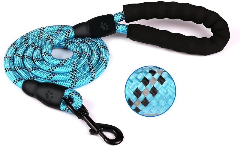 Photo 1 of 5 FT Strong Dog Leash, Dog Rope Made of 1/2 inch Climbing Round Rope with Comfortable Padded Handle and Highly Reflective Threads for Medium and Large Dogs Walking and Hiking
