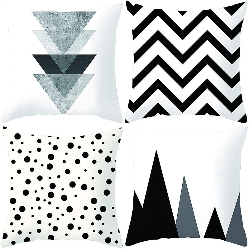 Photo 1 of BULINLIN Decorative Throw Pillow Covers 18×18 Set of 4 Outdoor Soft Velvet Square Pillow Cases for Living Room Sofa Bed Car(White+Grey+Black)
