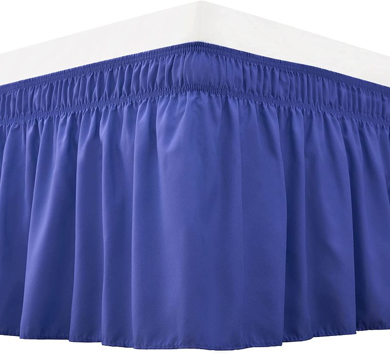 Photo 1 of RIMELA Bed Skirt Solid Color Dust Cover Elastic Ruffle Wrap, Wrinkle and Fade Resistant with Adjustable Elastic Belt, Easy to Install, Blue for King Size with 18 Inch Drop
