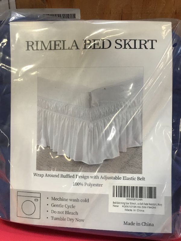 Photo 2 of RIMELA Bed Skirt Solid Color Dust Cover Elastic Ruffle Wrap, Wrinkle and Fade Resistant with Adjustable Elastic Belt, Easy to Install, Blue for King Size with 18 Inch Drop
