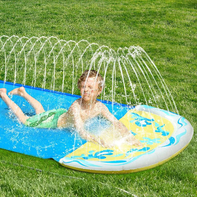 Photo 1 of CLISPEED Lawn Water Slide for Kids, 15. 7 Ft Easy to Set Up & Inflate Water Slip and Slide Outdoor Summer Water Toys Inflatable Pool Water Slide for Backyard Lawn Garden
