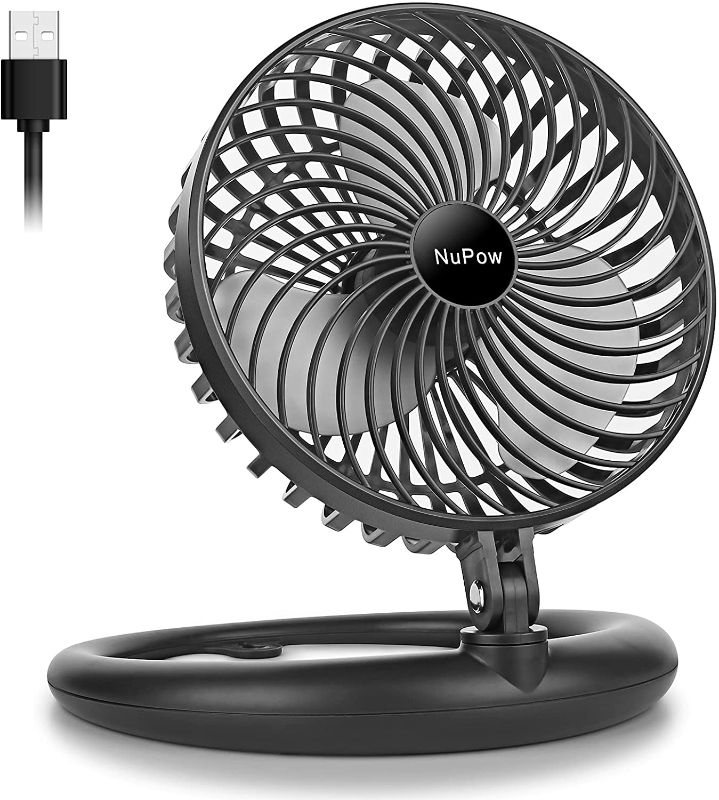 Photo 1 of NuPow Desk Fan 8-Inch Quiet Small Table Fan, USB Powered Portable Foldaway Fan Adjustable 540-degree Angle, 3 Speed  5ft Cable (Black)
