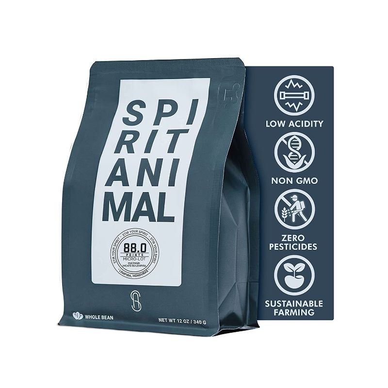 Photo 1 of Spirit Animal - IHCAFE-90 & Lempira Coffee, Whole Bean Medium Roast Coffee, Non-Gmo, Low Acid Coffee Beans, Honduras Coffee with Blackberries, Dried Raisins, Brown Sugar, and Honey Tasting Notes 12oz  no expire date 
