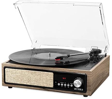 Photo 1 of Victrola 3-in-1 Bluetooth Record Player with Built in Speakers and 3-Speed Turntable, Farmhouse Walnut
