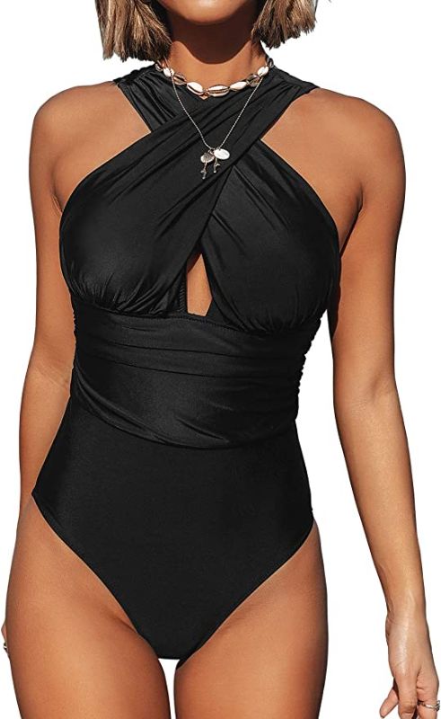 Photo 1 of CUPSHE Womens One Piece Swimsuit Ruched Cross Over Solid Beach Swimwear Bathing Suits
SIZE M