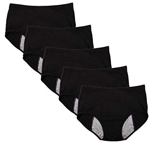 Photo 1 of Bamboo Viscose Fiber Brief Menstrual Leakproof Panties 5 Pack Black 4XL