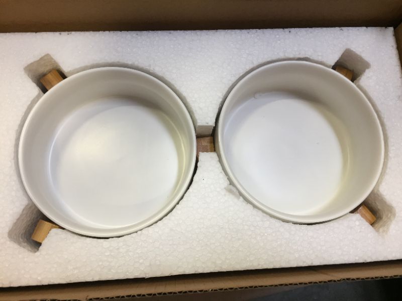 Photo 2 of 
Ihoming Dog Bowls | Food Water Dish for Dogs and Cats, Ceramic Pet Bowl for Food & Water (Wooden Frame,White)