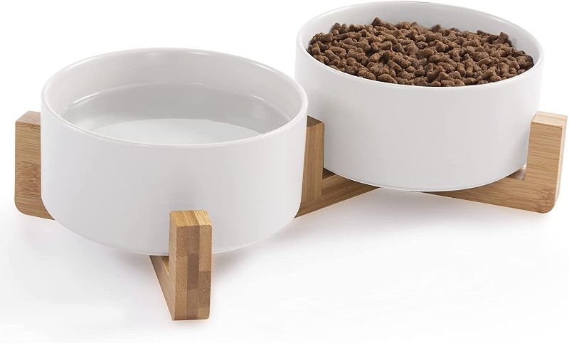 Photo 1 of 
Ihoming Dog Bowls | Food Water Dish for Dogs and Cats, Ceramic Pet Bowl for Food & Water (Wooden Frame,White)
