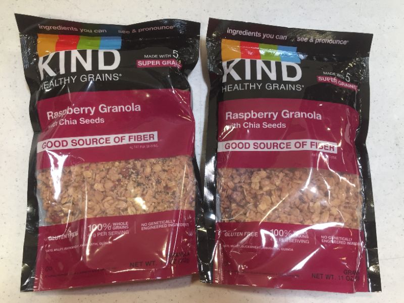 Photo 2 of 2pack---KIND Healthy Grains Granola Clusters, Raspberry with Chia Seeds, Gluten Free, 11 oz Resealable Bag  exp date10-2021