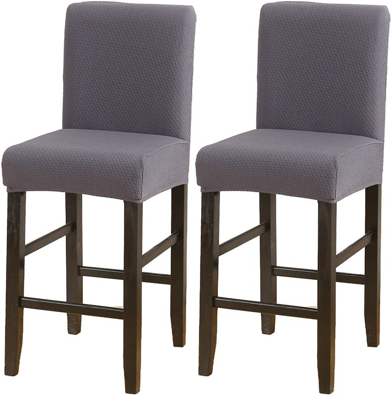 Photo 1 of CCTFS Bar Stool Chair Covers Water Repellent Stretch Spandex Furniture Seat Protector Chair Slipcovers for Bar Stool Cafe Height Side Chairs (Grey,Set of 2)
