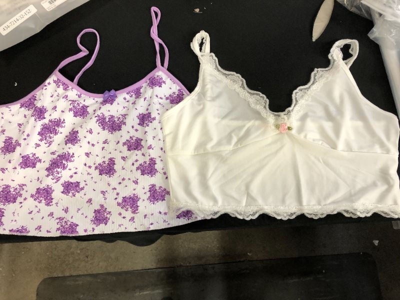 Photo 1 of 2PCK ASSORTED WOMENS CROP TOPS LARGE WHITE AND PURPLE
