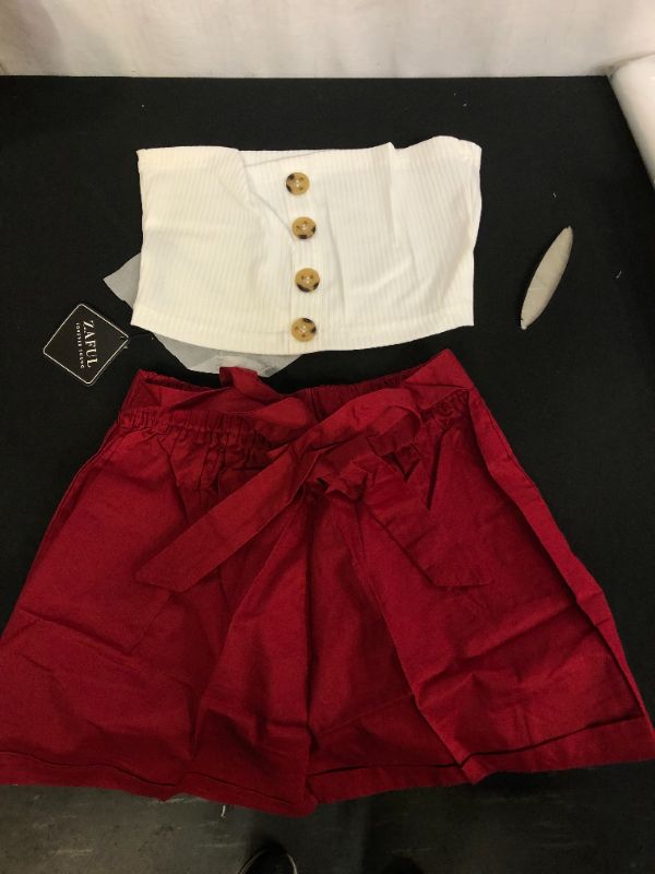 Photo 1 of 2PC OUTFIT SIZE M - WOMENS RED & WHITE SHORTS, TUBE TOP