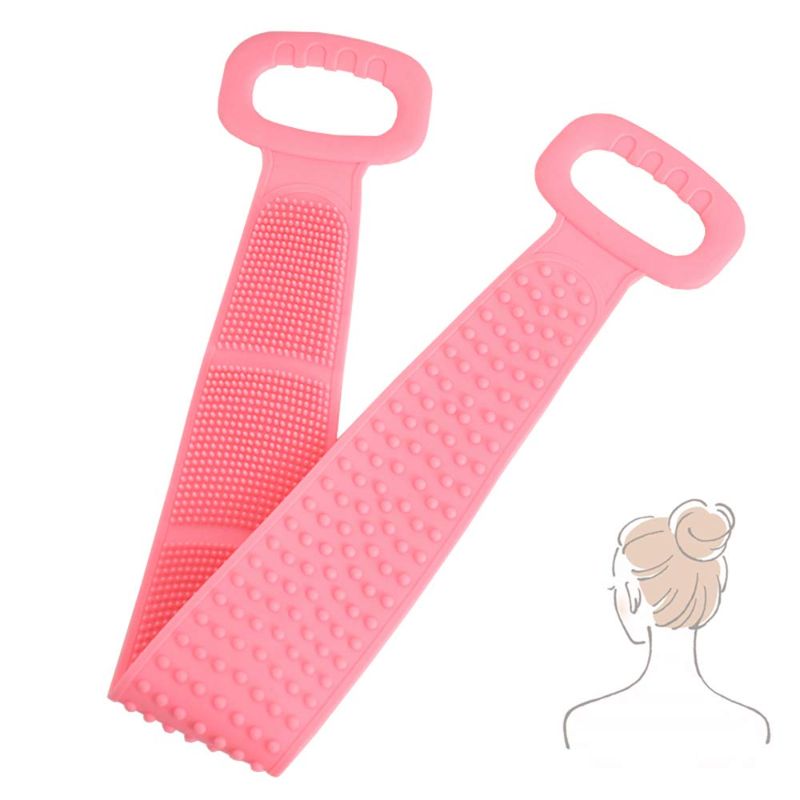 Photo 1 of 30-31.5 inches Bath Body Scrubber,Double Side Bath Shower Body Brush, Shower Body Back Brush Washer, Soft Bath Towel,Silicone bath brush for Women Men, Healthy Bathing (76cm length, Pink) -- 2 PCK
