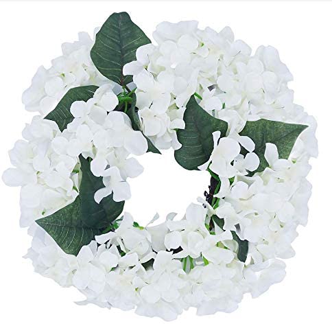 Photo 1 of 14 Inch White Simulation Hydrangea Wreath for Home Window Wall Garden Decor
