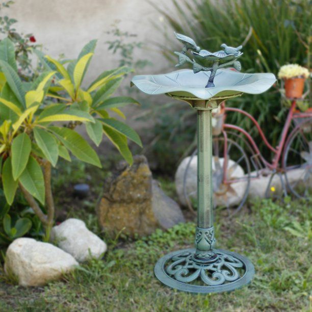 Photo 1 of Alpine Corporation Plastic Bird Bath Feeder for Yard and Garden, Green