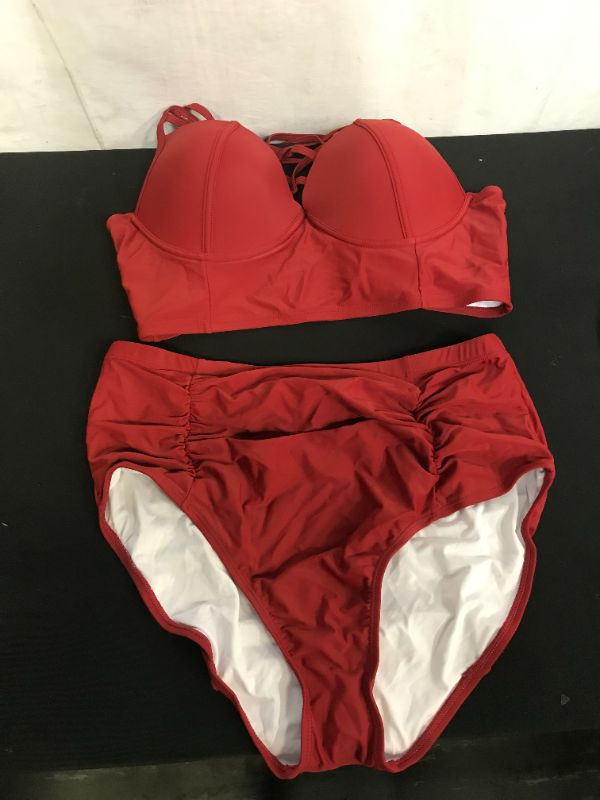 Photo 1 of 2 PIECE WOMENS RED SWIM SUIT LARGE 