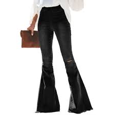 Photo 1 of Black Distressed Flare-Out Cowgirl Jeans - L
