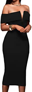 Photo 1 of AlvaQ Women's Sexy V Neck Off The Shoulder Evening Bodycon Club Midi Dress L
