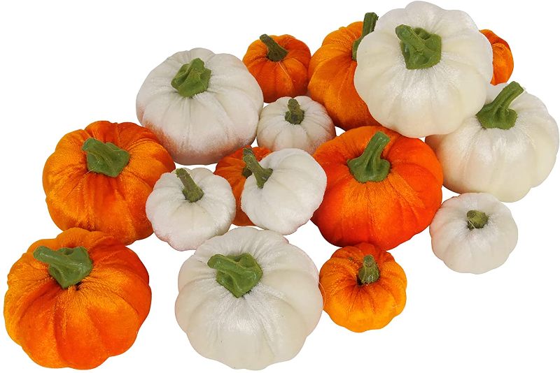 Photo 1 of 2x 16 Pcs Artificial Pumpkins Harvest Pumpkin Decor with Assorted Sizes Fall Halloween Decorations Holiday Table Decor Farmhouse Decorations for Home
