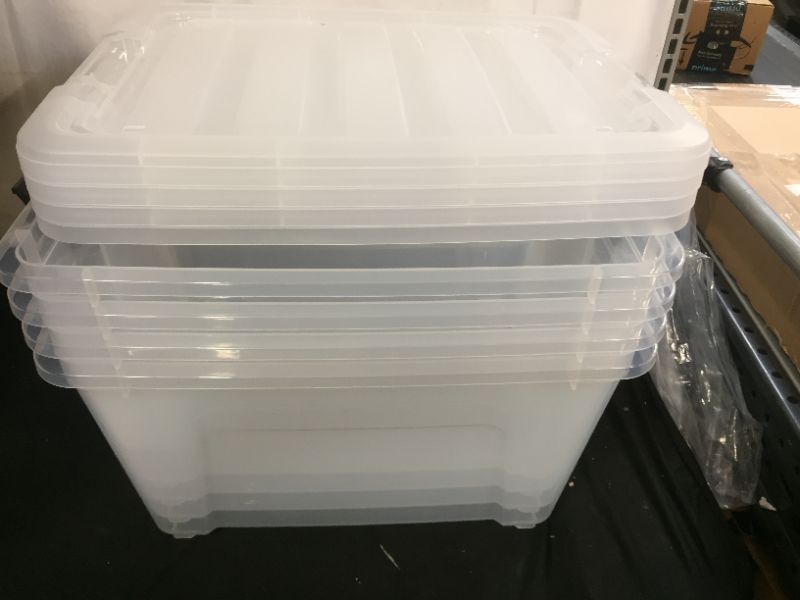Photo 1 of IRIS USA TB Clear Plastic Storage Bin Tote Organizing Container with Durable Lid and Secure Latching Buckles, 32 Qt, 4 Count
