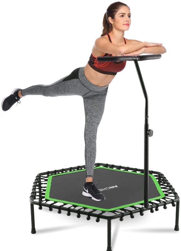 Photo 1 of ANCHEER Trampoline for Adults and Kids, Mini Rebounder for Indoor Exercise with Adjustable Handle, 50" Fitness Bounce Jumping Workout Equipment
