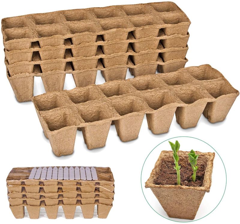 Photo 1 of 3 PACK - Seed Starter Peat Pots Kit for Garden Seedling Tray ANGTUO 100% Eco-Friendly Organic Germination Seedling Trays Biodegradable 5 Pack - 60 Cells 20 Plastic Plant Markers Included