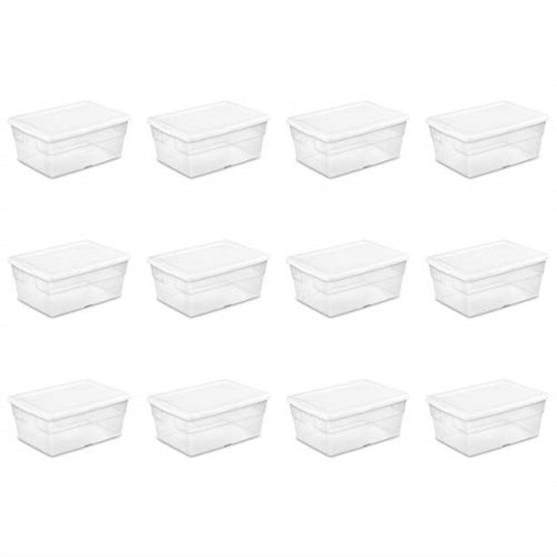 Photo 1 of sterilite 16448012 16 quart/15 liter storage box, white lid with clear base, 12-pack
