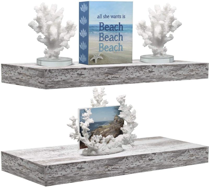 Photo 1 of Sorbus Floating Shelf Set - Rustic Wood Coastal Beach Style Hanging Rectangle Wall Shelves for Home Décor, Trophy Display, Photo Frames, etc.(White, 2 Pack)
