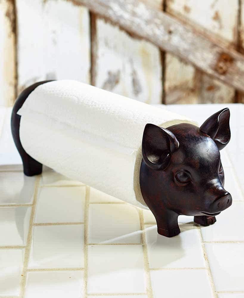 Photo 1 of Decorate Your Kitchen with an Elegant Hand Painted Paper Towel Holder (Black Pig)
