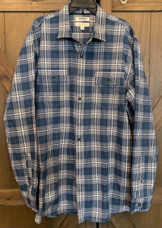 Photo 1 of Goodthreads Men's Slim-Fit Long-Sleeve Plaid Herringbone Shirt (XXLT - Dark Denim, Plaid)