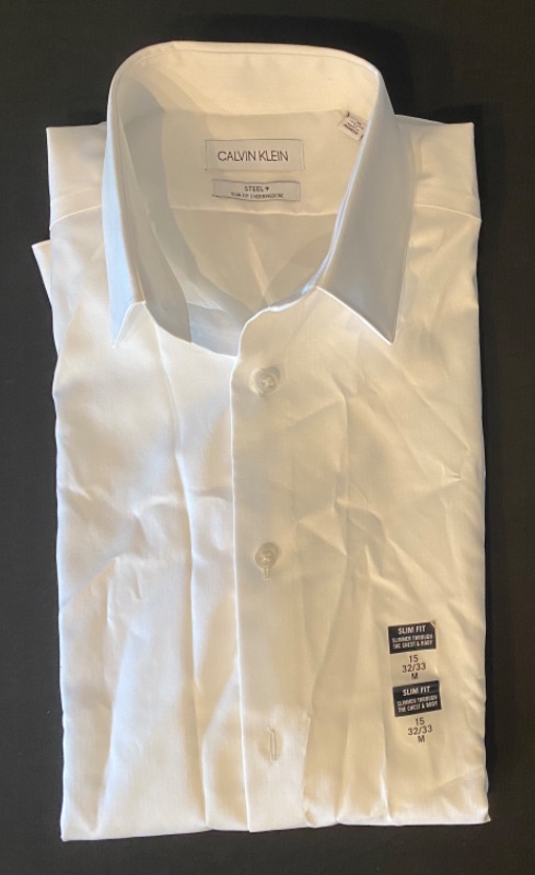 Photo 1 of Calvin Klein Men's Dress Shirt Slim Fit Non Iron Herringbone Spread Collar (15" Neck 32"-33" Sleeve)