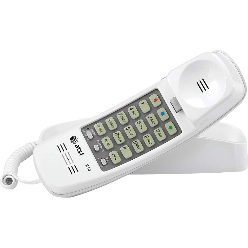 Photo 1 of AT&T 210 Corded Trimline Phone with Speed Dial and Memory Buttons, White