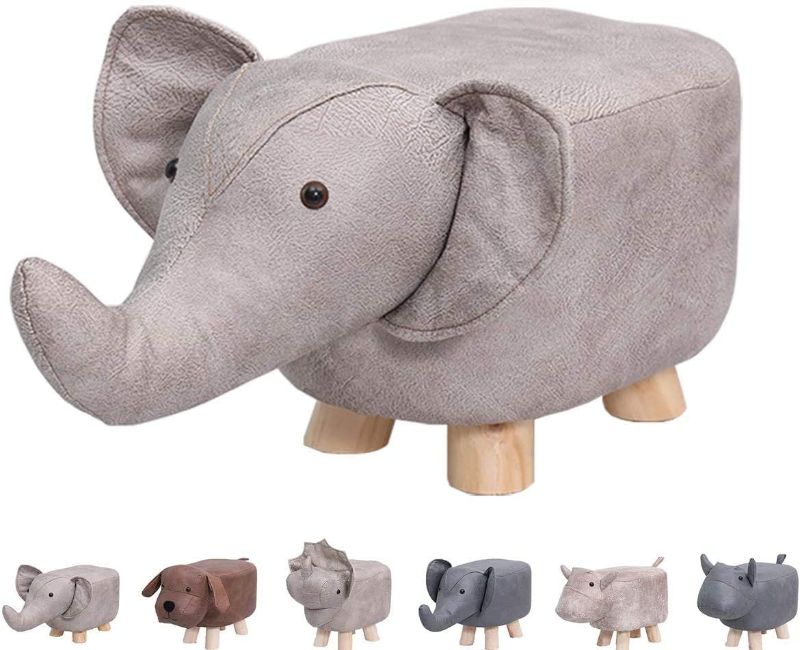 Photo 1 of Animal Footstools, Ottomans Padded Cushion Footstool Pouffe Stool Rest Seat Sofa Chair Kids Learning Stool Elephant Bench Shoes Children Cartoon Stool Solid Wood Stool (Grey Elephant)