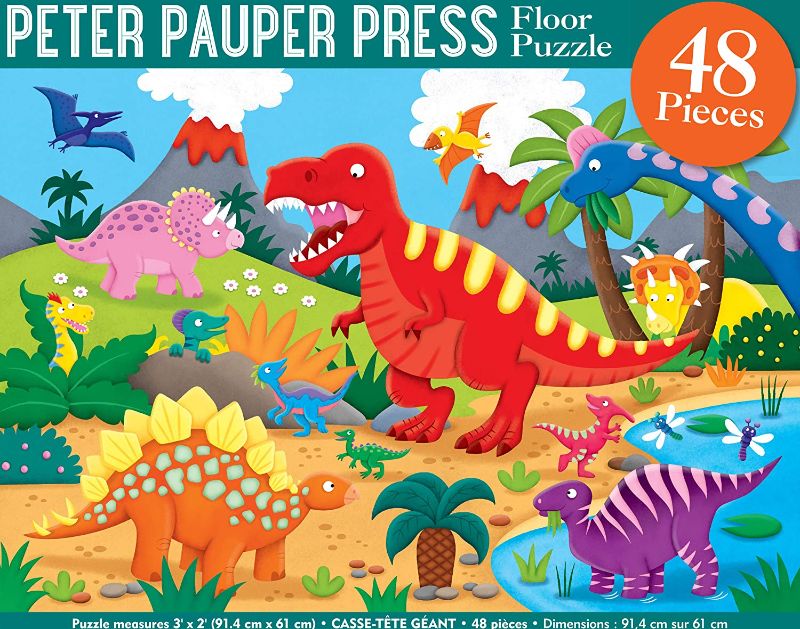 Photo 1 of Peter Pauper Press Dinosaurs Kids' Floor Puzzle (48 Pieces) (36 inches Wide x 24 inches high)