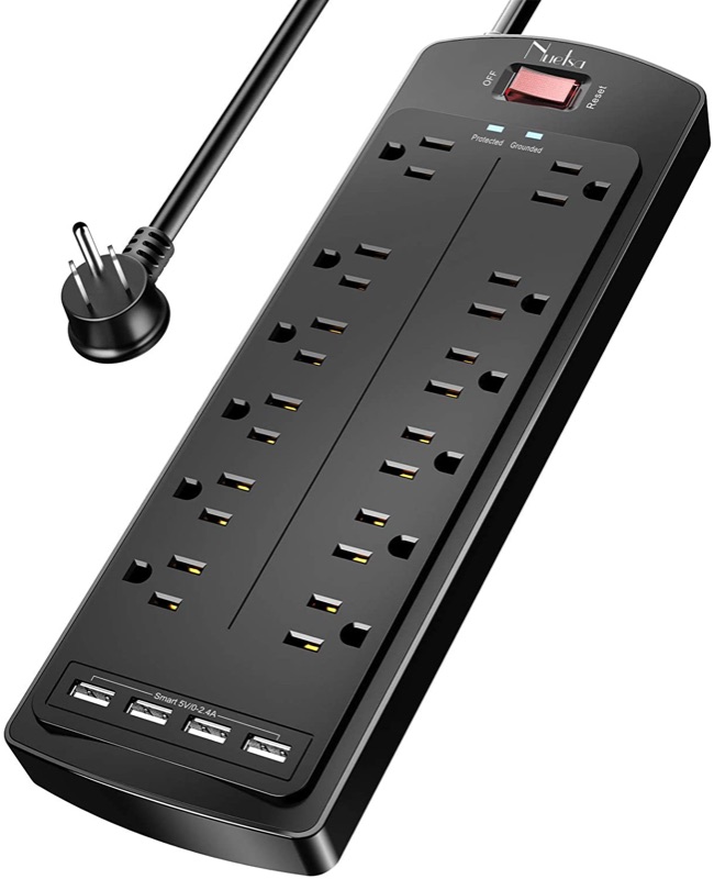 Photo 1 of Power Strip , Nuetsa Surge Protector with 12 Outlets and 4 USB Ports, 6 Feet Flat Plug Extension Cord (1875W/15A) for for Home, Office, Dorm Essentials, 2700 Joules, ETL Listed (Black)