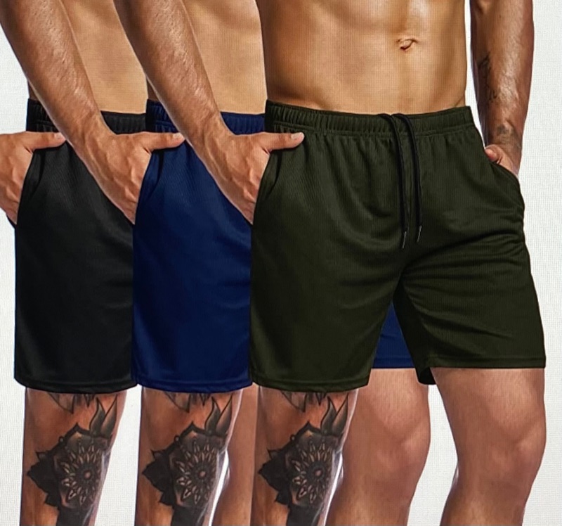 Photo 1 of COOFANDY Men's 3 Pack Gym Workout Shorts Mesh Weightlifting Squatting Pants Training Bodybuilding Jogger with Pocket (Large) - Black / Army Green / Navy Blue