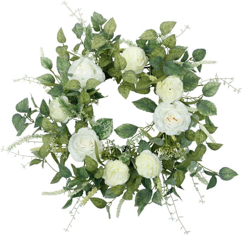 Photo 1 of ALLHANA Wreath for Front Door, 22 Inch Artificial Ranunculus Wreath for Home Office Wedding Party Holiday, Spring and Summer Farmhouse Decor