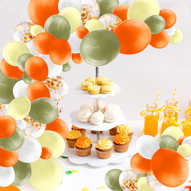 Photo 1 of 122PCS Orange Theme Balloon Orange Yellow Avocado Green White Balloon Garland Arch Kit Theme Party Accessories Birthday Wedding Baby Shower Holiday Party Bride Shower Party Clement Fruit Pair Decorative Balloon