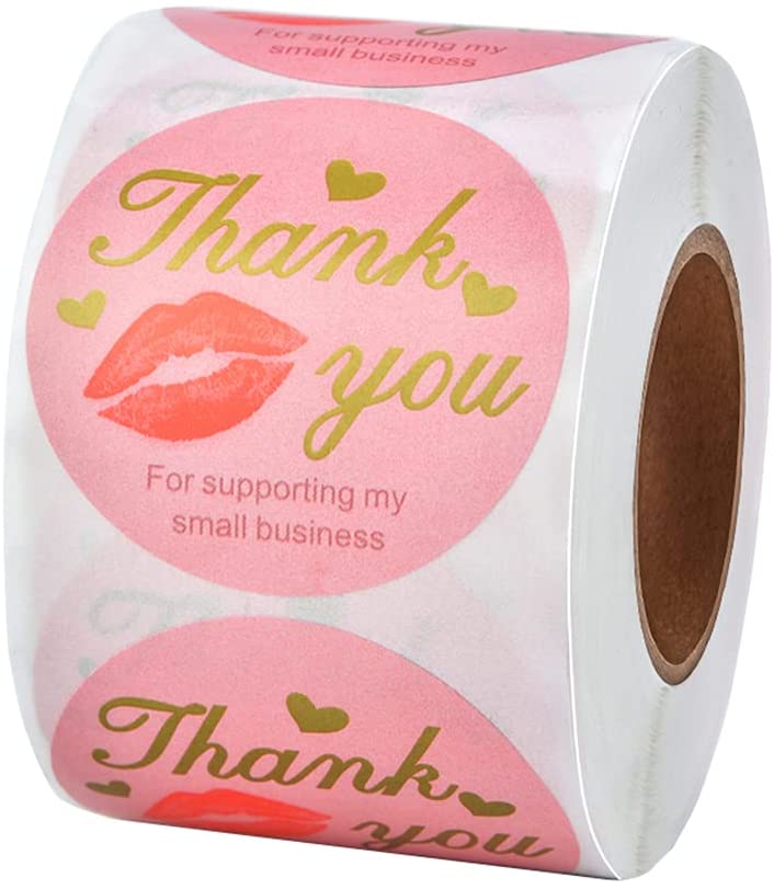 Photo 1 of Thank You Cards Small Business and 2" Stickers Set, Pink Thank You for Supporting My Small Business Cards, 2" X 3.5" Heart Lips Personalized Thank You Greeting Card For Online Retail Store (Pink Lips)