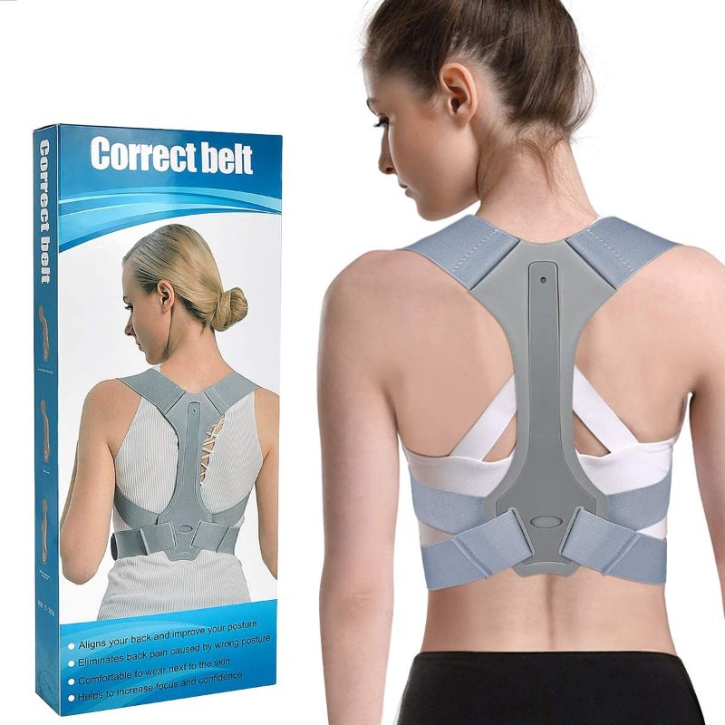 Photo 1 of Posture Corrector for Women Men, Adjustable Back Straightener Posture Corrector under Clothes, Upper Back Brace for Back Neck Pain Shoulder Clavicle Support, Breathable Posture Brace Trainer(Grey, L)