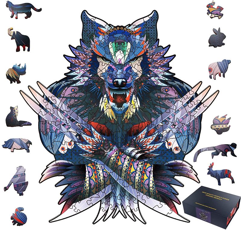 Photo 1 of Jigsaw Puzzles Wooden - Unique Wolf Shape Animal Puzzle for Kids, Best Gift for 6 7 8 9+ Children and Adults, 200Pcs Jigsaw Puzzles Game for Family Friend Time