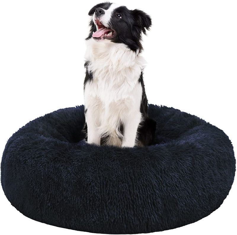 Photo 1 of BEDELITE Dog Bed Cat Bed - Round Dog Bed in Soft Faux Fur Pet Bed, Donut Calming Dog Bed & Cat Bed for Small Medium Dog & Cat 20/23/30 Inches Fit up to 15/25/45LBS 9Blue