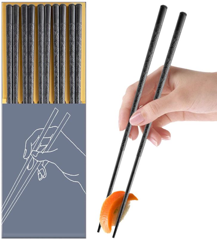 Photo 1 of BLESWIN 8 Pairs Fiberglass Chopsticks, Reusable Chop Sticks Dishwasher Safe Japanese Chinese Style, Chopsticks Set 9.5 Inches Anti-Slip Textured Tip with Box, Easy Grip for Sushi Noodles Ramen Salad