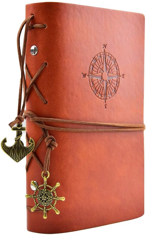 Photo 1 of Leather Journal Refillable,Writing Notebook Medieval Vintage Style 180 Page Classic Spiral Bound Travel Diary Art Sketchbook Gift for Girls and Boys(Brown)