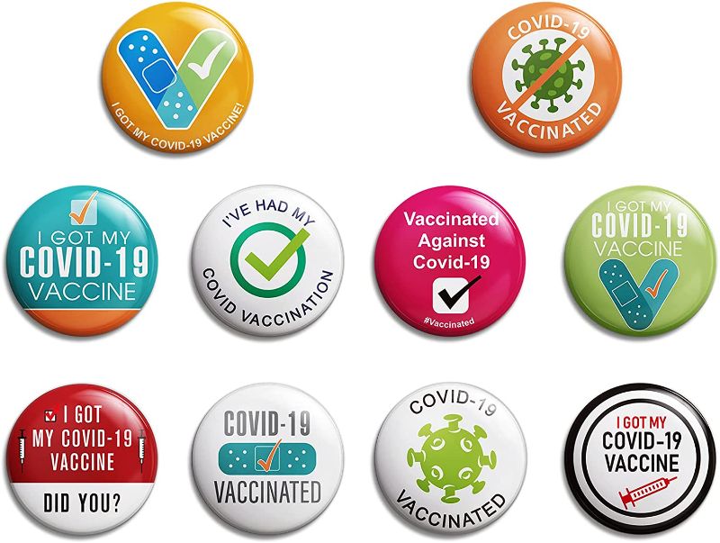 Photo 1 of Pack of 10 vaccinated Button Pins I Have Been Vaccinated – Vaccined Recipient Notification Public Health Pinback Button Badges – 2.15 Inch Round