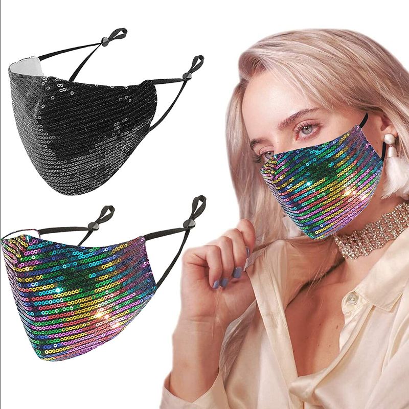 Photo 1 of EFREY Fashion Sequin Face Mask Adjustable with Ear Cord Locks Washable Reusable Dust Mask Breathing Accessories