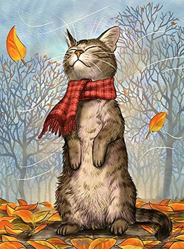 Photo 1 of Cat and Fall Leaves Diamond Painting Kits - MaiYiYi 5D Full Round Diamond Painting Kits Scene Diamond Painting by Numbers on Canvas for Adults Kids (30 x 40 cm)