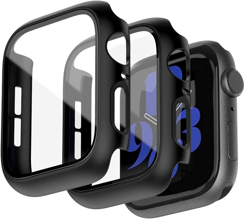 Photo 1 of KPYJA 2-Pack Case Compatible with Apple Watch SE/Series 6/5/4 Screen Protector 44mm, Hard PC Case Slim Tempered Glass Overall Protective Ultra-Thin Cover for iwatch (Black+Black)