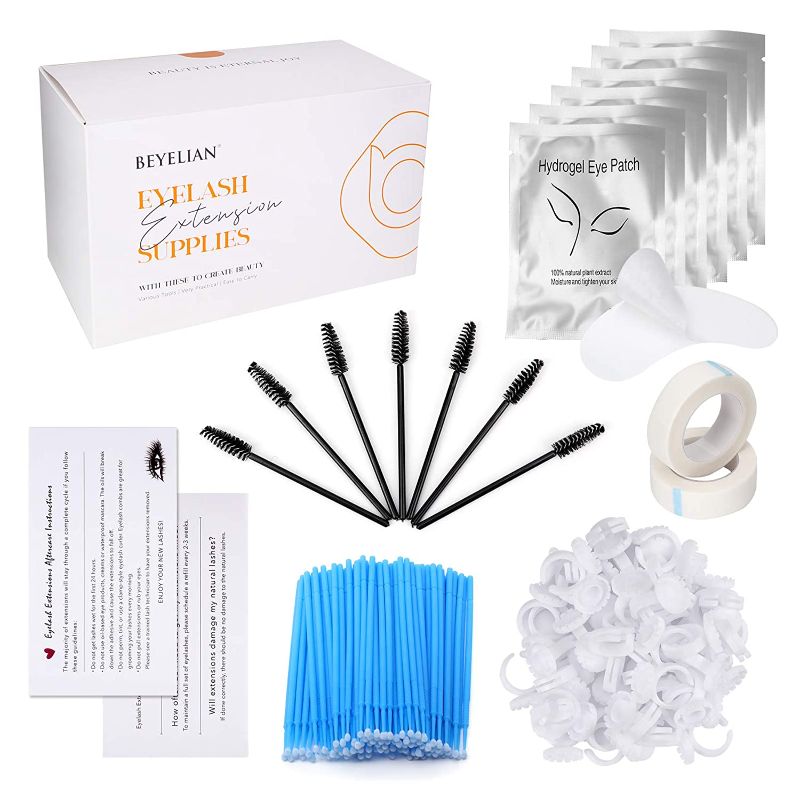 Photo 1 of Lash Extension Supplies Kit,BEYELIAN Lash Supplies Kit,382Pcs Eyelash Extension Tools,100 Pairs Under Eye Gel Pads Mascara Brushes Glue Cups